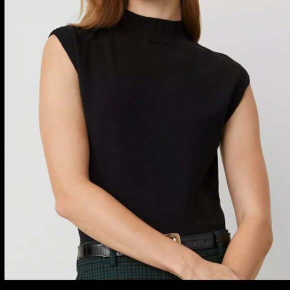 ANN TAYLOR WEDGE MOCK SLEEVELESS SWEATER SHELL NWOT $60 L BLACK - Picture 3 of 7